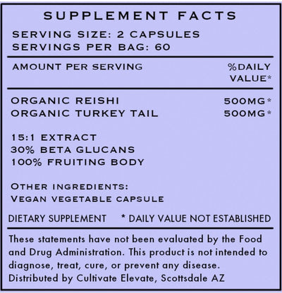 Cultivate Elevate Adaptogens Reishi and Turkey Tail, 120 capsules