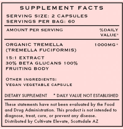 Cultivate Elevate Supplement Tremella Mushroom Capsules