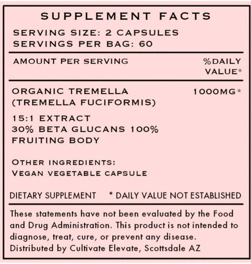 Cultivate Elevate Supplement Tremella Mushroom Capsules